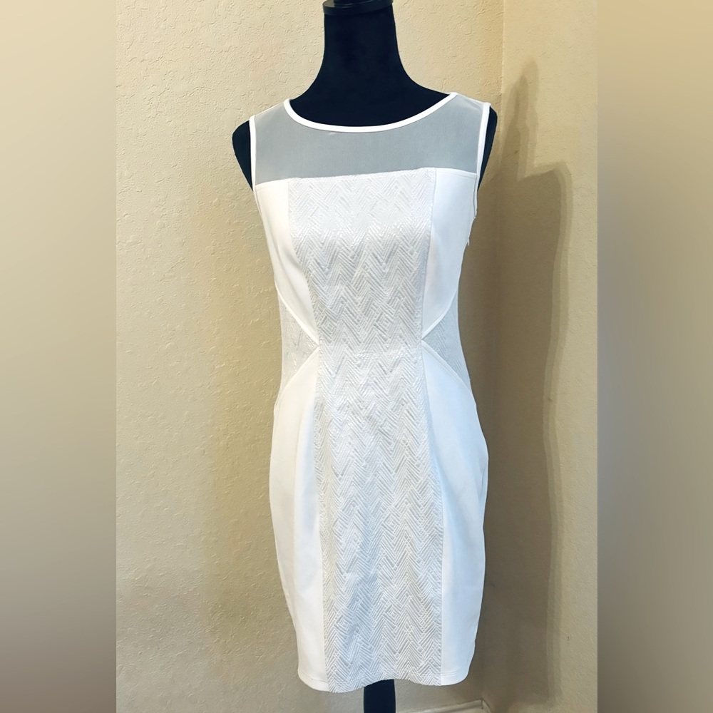 Elegant White Sheath Dress with Mesh Details